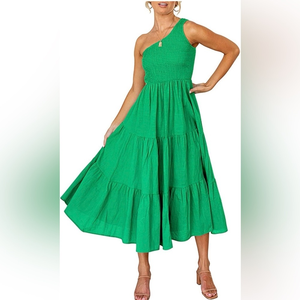 Amazon Vibrant Green One-Shoulder Midi Dress